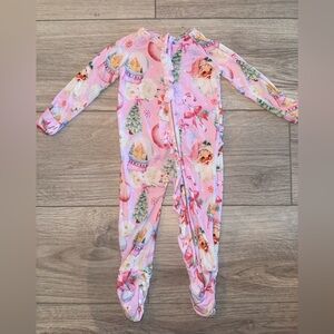 BUMS AND ROSES Merry Little Pinkmas Santa Claus Christmas Ruffle Sleeper Onesie